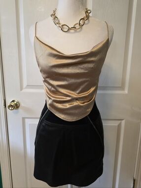 Windsor Gold Metallic Open Back Cowl Crop Top Small